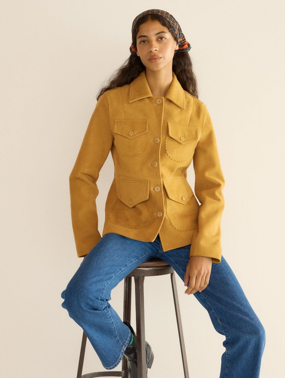 DÔEN Heirloom Vartan Jacket 100% Goat Suede In WILD CHICORY XS